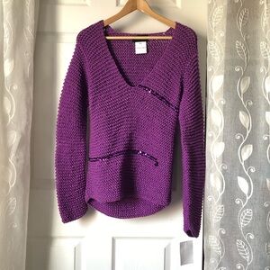 New vintage Patrizia Pepe 100% cotton chunk knit v neck heavy sweater women sz M